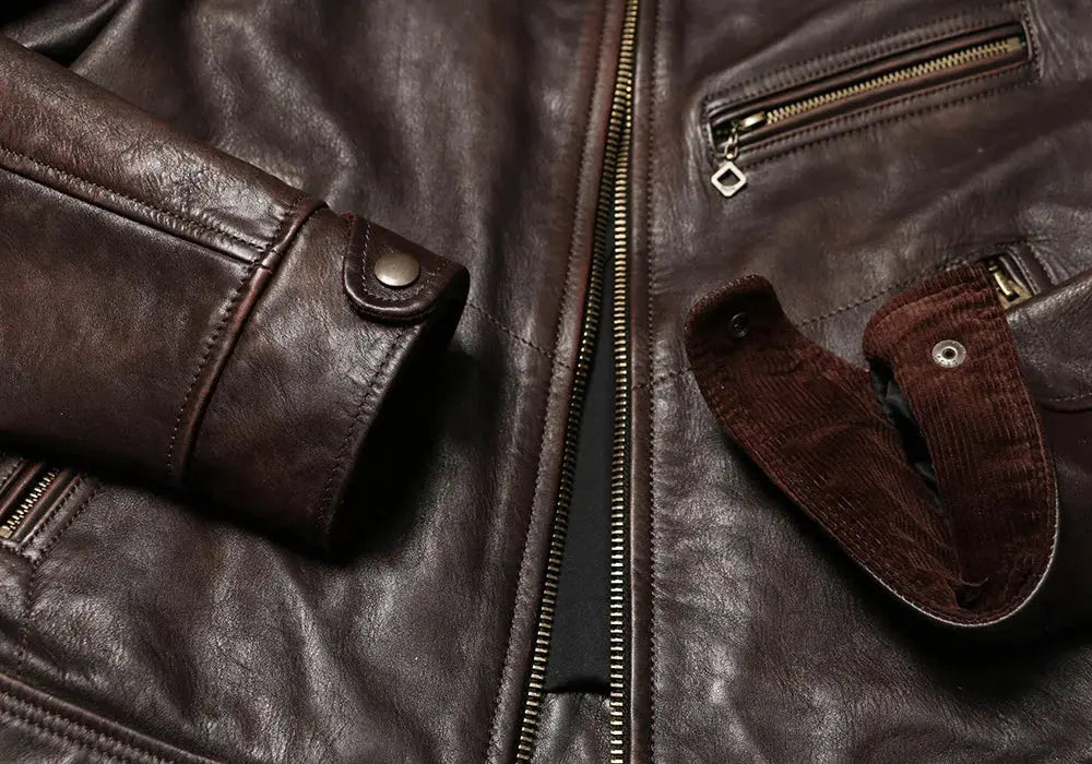 Tailor Brando Mulholland Vintage Aged Leather Jacket Men's Lapel Genuine Leather Jacket Tea Core Cowhide Jacket Tailor Brando