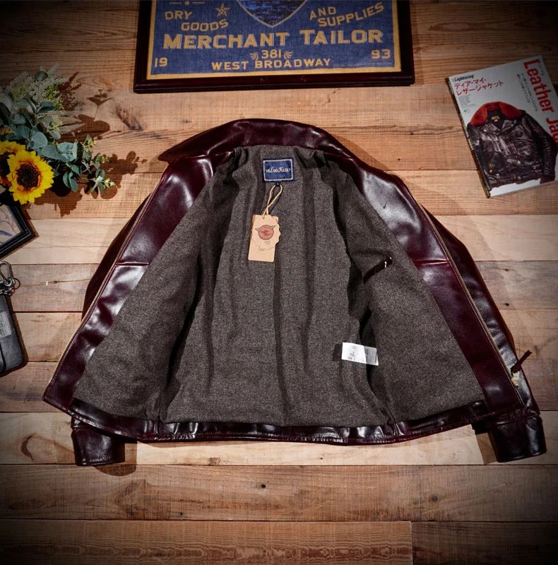 Heavy Classic 1930s Vegetable Tanning Japanese Horseskin Leather Leather Motorcycle Jacket Men's American Lapels
