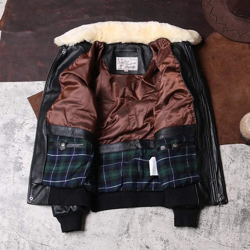 Jacket Plus Cotton G1 Leather Flight Suit for Men and Women in Autumn and Winter with The First Layer of Cowhide Jacket