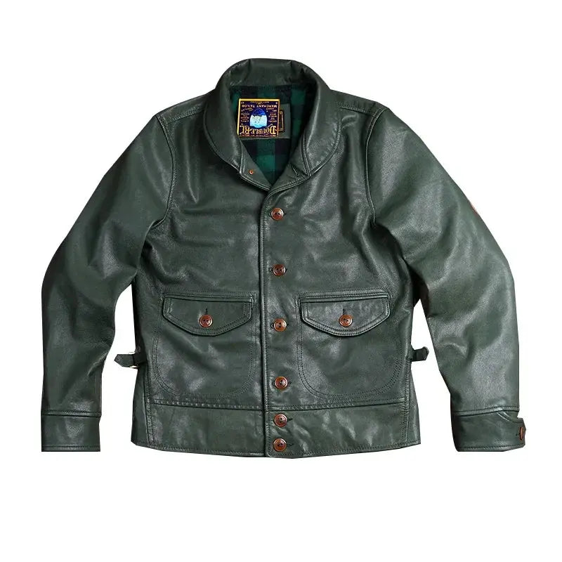 Tailor Brando Vegetable Tanned Oil Waxed Goatskin American Vintage Men's Short Genuine Leather Jacket Tailor Brando