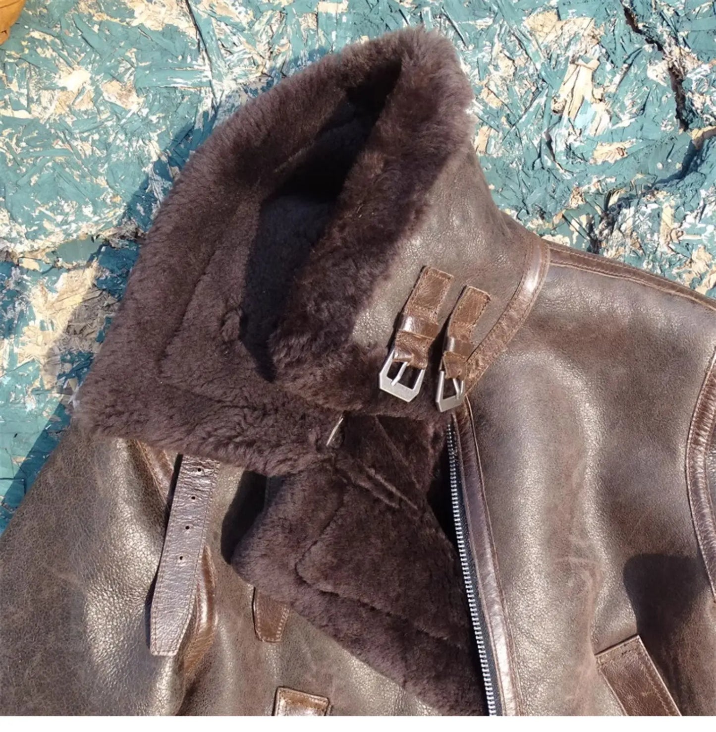 Tailor Brando B6 Aviator Jacket Original Aged Sheep Shearling Men's Classic Genuine Leather Warm Jacket