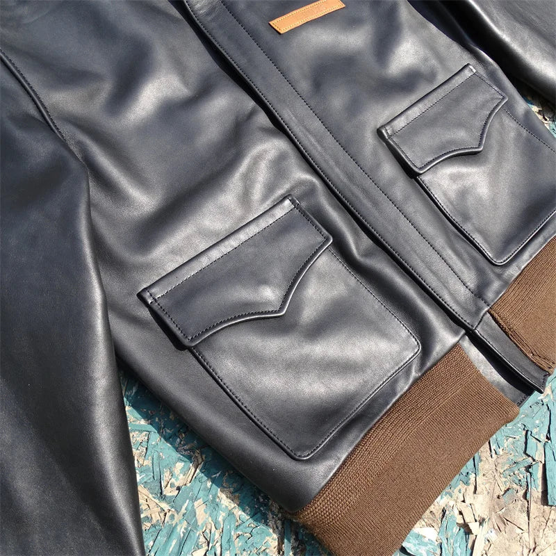 Eastman Escape A2 Edition Flight Suit Black Translucent Dyed Horse Skin Genuine Leather Coat Men's Short Leather Jacket Top