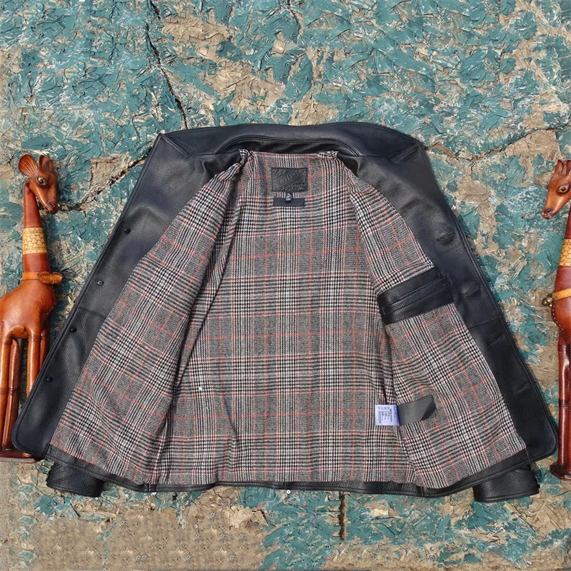 Heavy 1.7mm Full-grain Imported Old Cowhide Leather Leather Coat Long Trench Coat for Male Dispatcher.