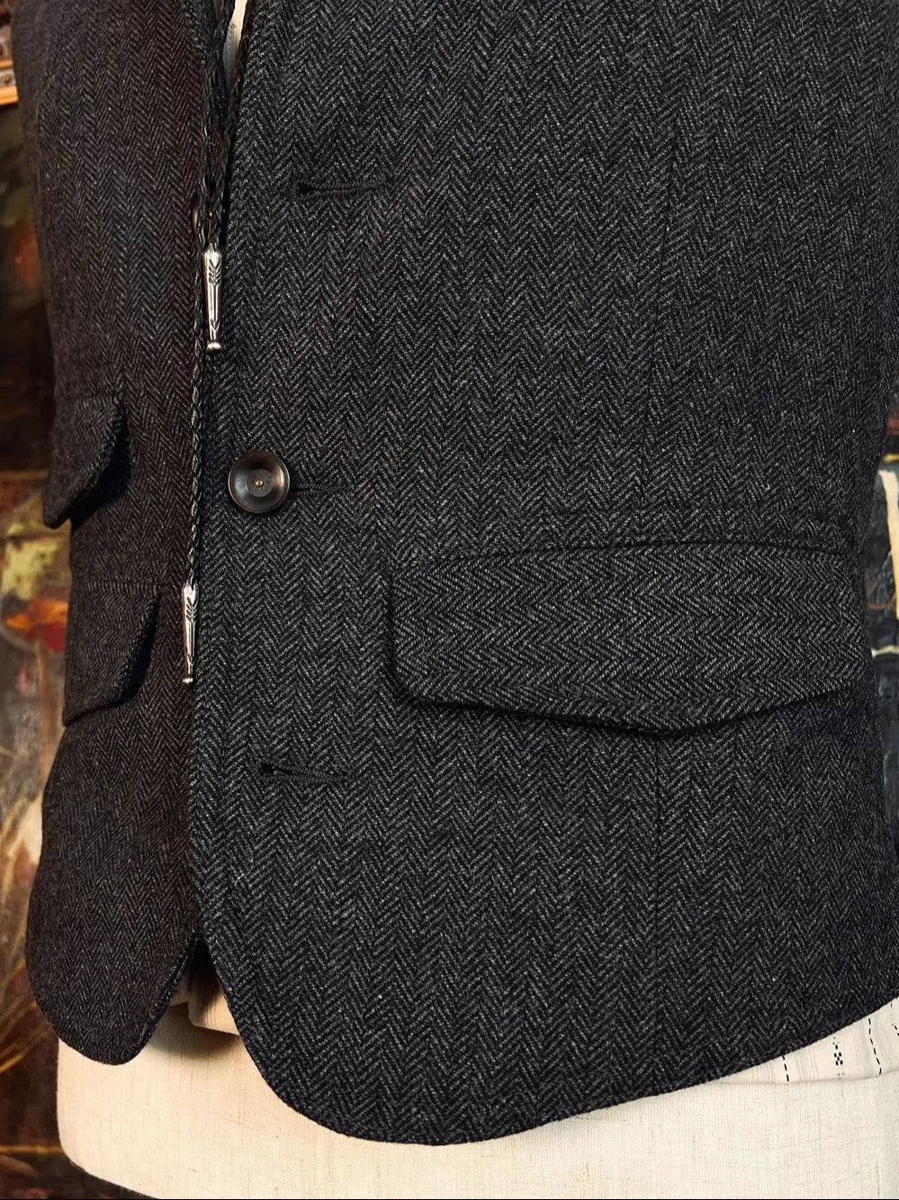 Tailor Brando Classic Herringbone Tweed Vest American Vintage Western Style Men's Slim Fit Vest