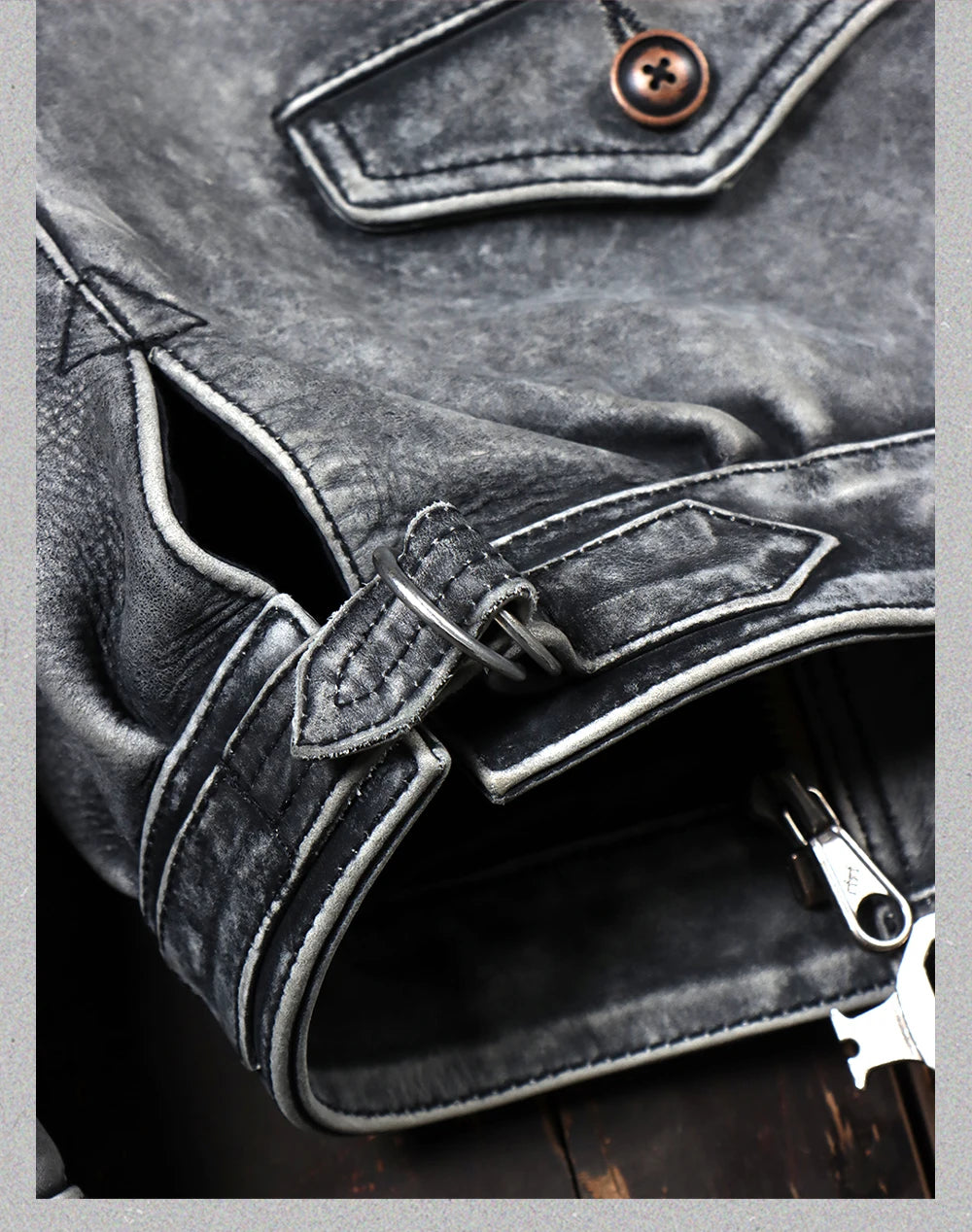 Tailor Brando 1.7mm Uncoated Brushed Aged Cowhide Hartman Men's Classic Short Genuine Leather Jacket