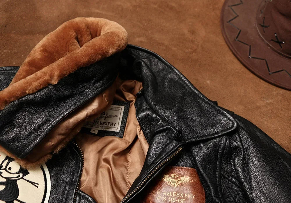 Tailor Brando Philly Cat Flight Suit Goat Leather Jacket Winter Plus Size Men's Cotton American G1 Airman Genuine Leather Jacket