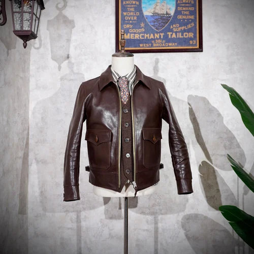 Classic Replica Aero Leather Golf Vegetable Tanned Horseshoe Leather Men's Short Jacket Motorcycle Head Leather