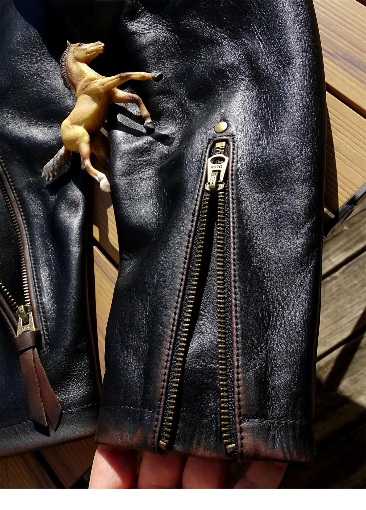 Tailor Brando Full Grain Vegetable Tanned Tea Core Horsehide Unlined Men's J100 Vintage Genuine Leather Biker Jacket