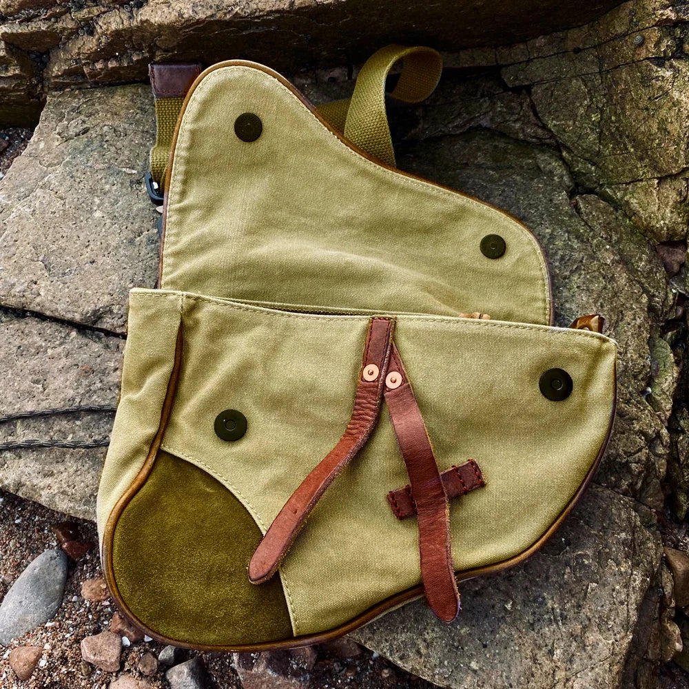 Tailor Brando Y-7 Washed and Aged 18oz Canvas & Suede Cowhide YKK Zipper Size 26*20*7cm Saddle Bag Retro Messenger Bag