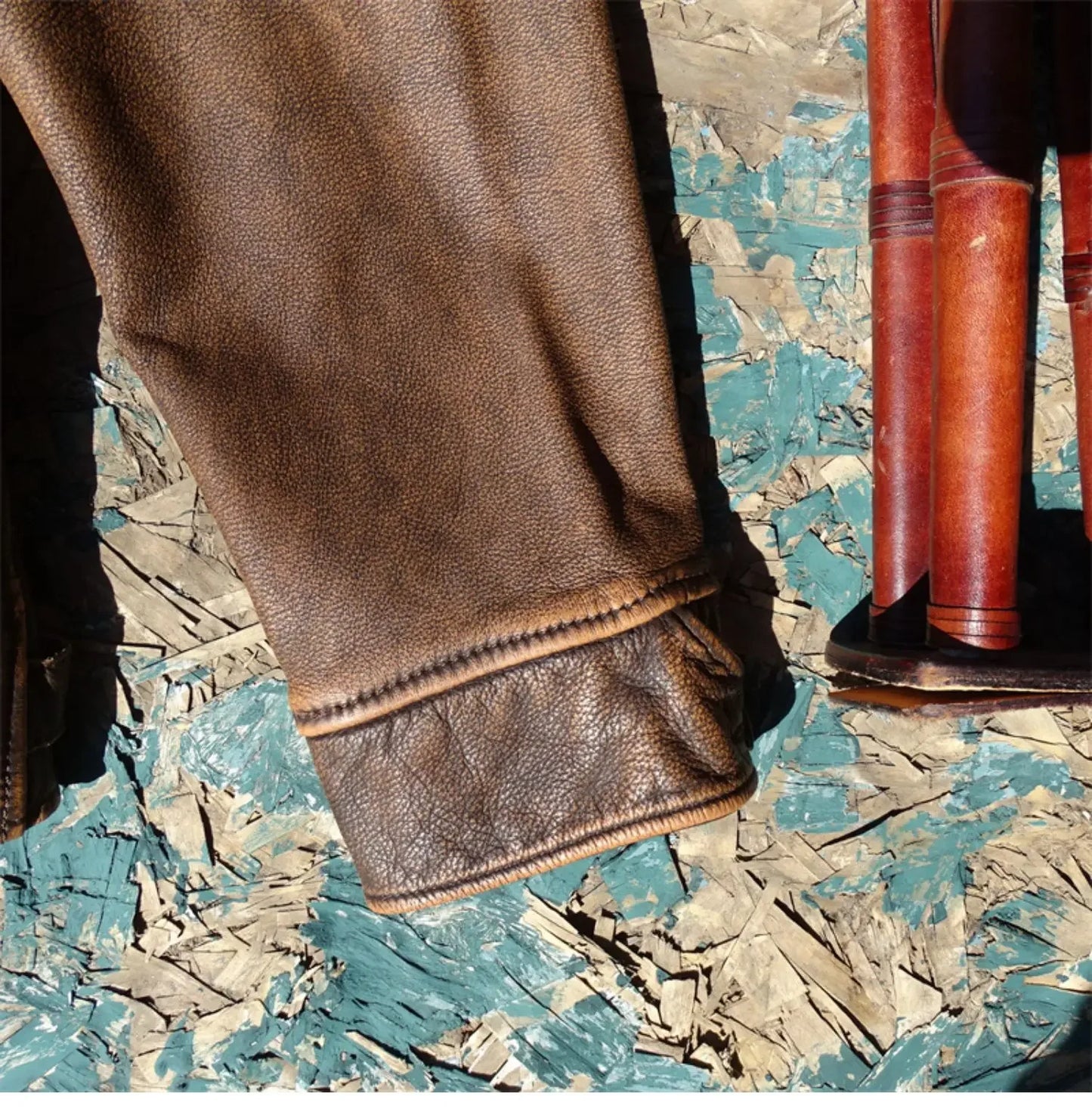 1920S American Style Retro Heavy Water Washed and Brushed Color Distressed Bengal Tea Core Calf Leather Leather Jacket