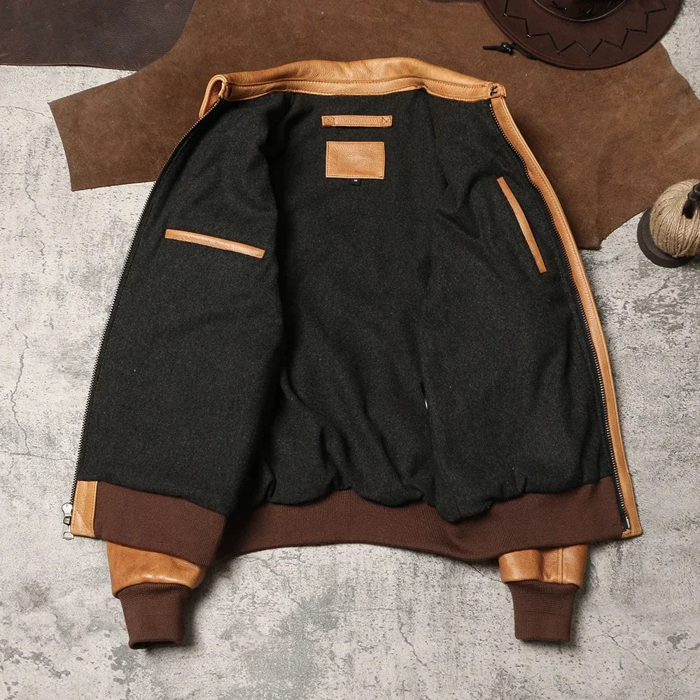 Heavyweight A2 Rosin Cowhide Jacket with Made of Heavy Genuine Leather, Flying Suit, Autumn and Winter Leather Jacket