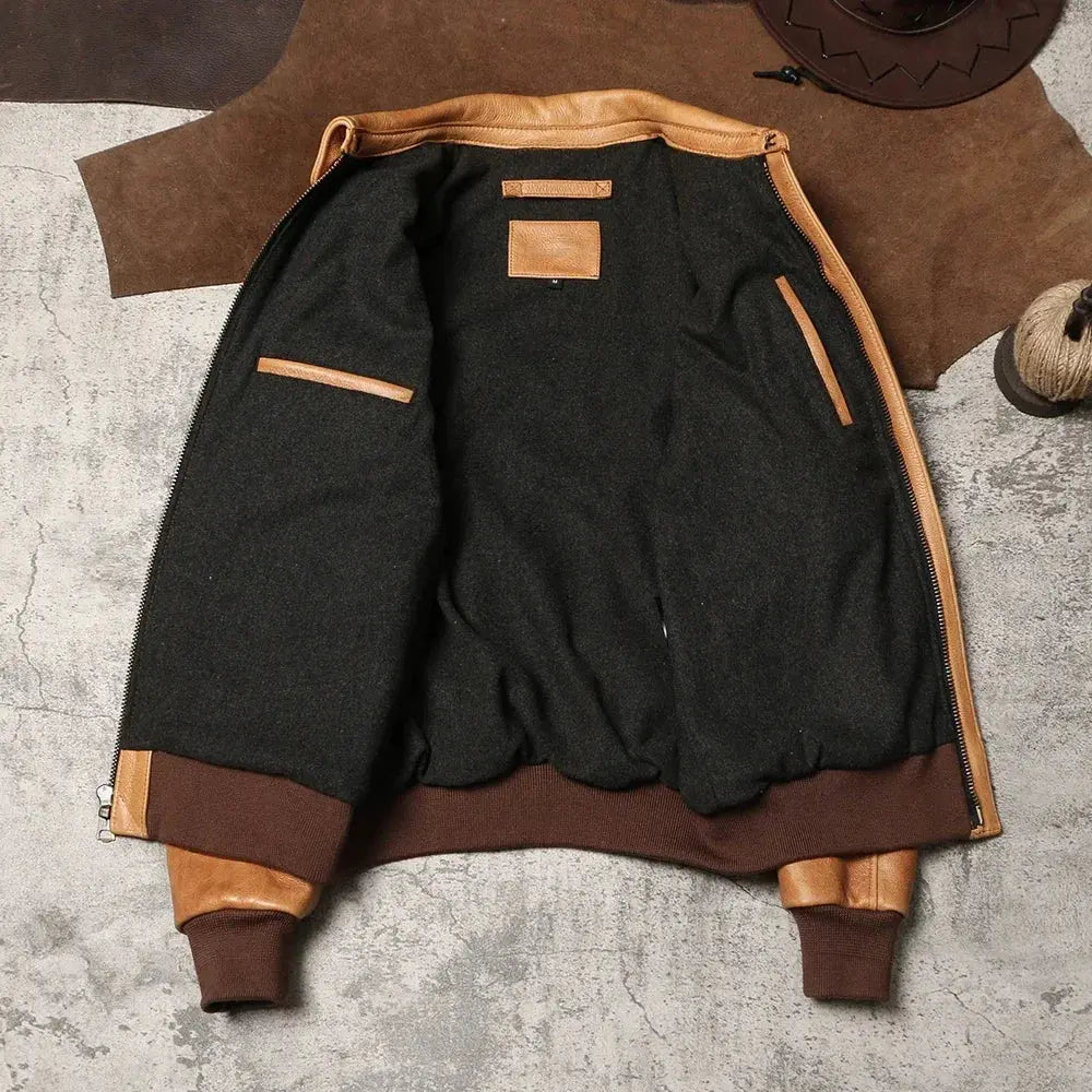 Heavyweight A2 Rosin Cowhide Jacket with Made of Heavy Genuine Leather, Flying Suit, Autumn and Winter Leather Jacket Tailor Brando