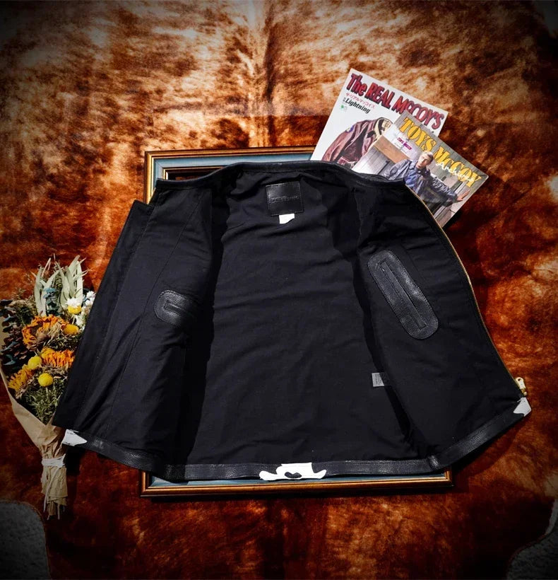 2023 New Recommended Bone Locomotive Leather Vest Man Retro Racing Leather Knight.