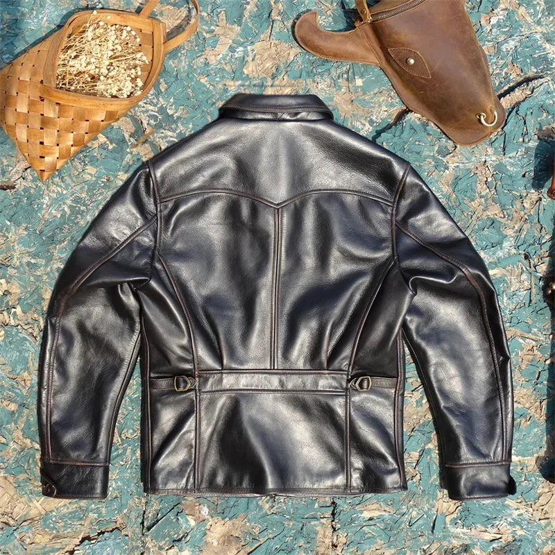 Tailor Brando Thick and Soft Glutinous Tea Core Brushed Distressed Horseskin Newsboy Style American Retro Genuine Leather Jacket
