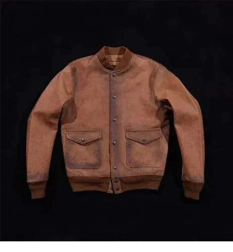 American Retro Italian Goat Leather Jacket, Distressed Slim Fit Short A1 Flying Suit Jacket, Men's RL Style Jacket Tailor Brando