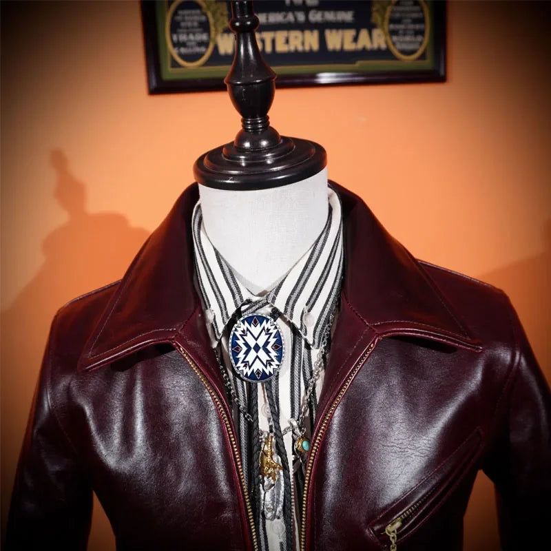 Heavy Classic 1930s Vegetable Tanning Japanese Horseskin Leather Leather Motorcycle Jacket Men's American Lapels