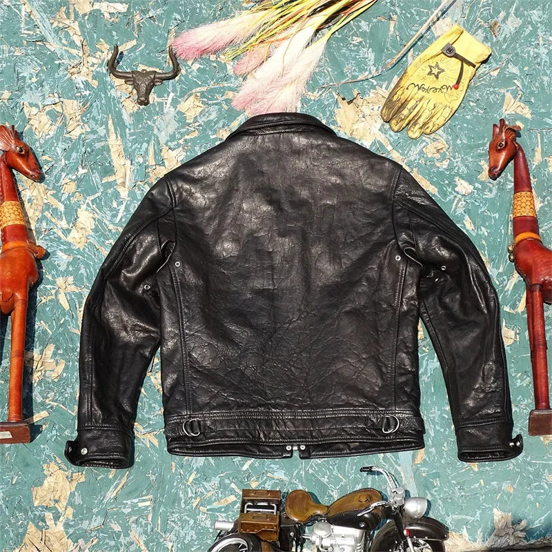 Tailor Brando Top Oil Wax Horse Leather Leather Jacket Men's Mulholland Lapel Slim Jacket