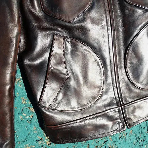 Tailor Brando Full Grain Teacore Horsehide Classic Handaged Mendoza Men's Genuine Leather Biker Jacket Tailor Brando