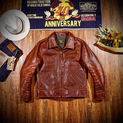 2.0 Thick and Heavy J100 Holven Horween1930S Full Grain Cowhide Leather Men's Motorcycle Short Stand Collar.