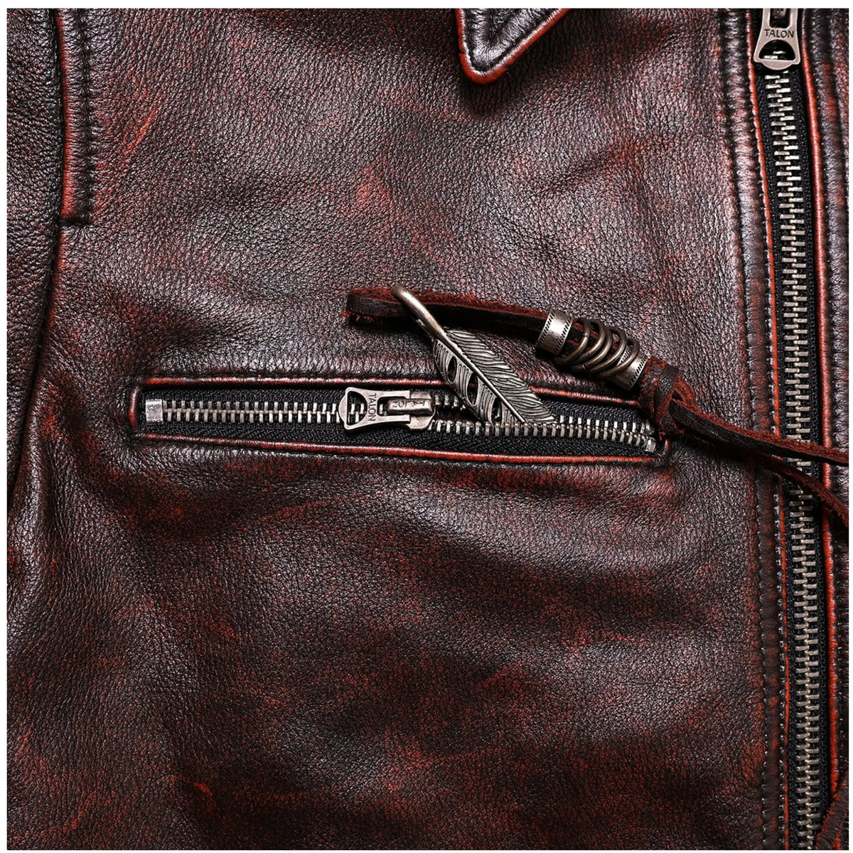 Tailor Brando Hartman Vintage Aviator Jacket Washed Aged Full Grain Cowhide Leather Men's Short Lapel Genuine Leather Jacket Tailor Brando