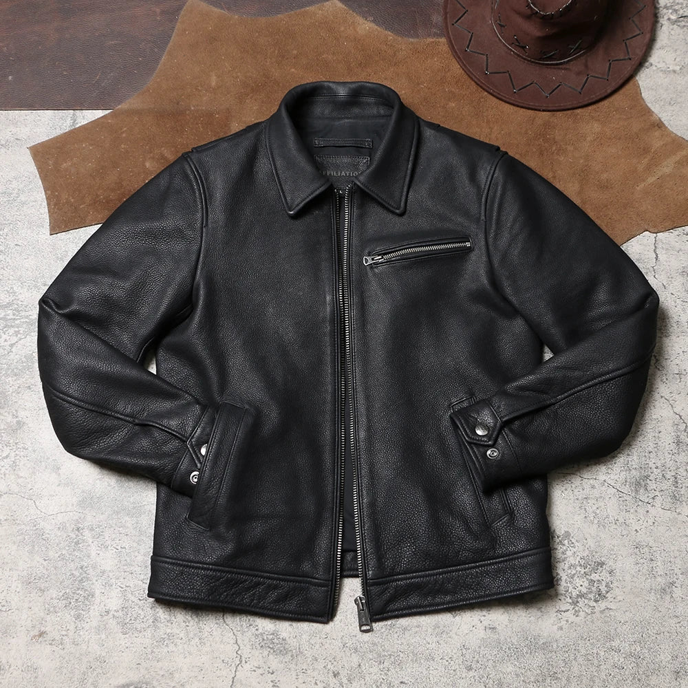 Tailor Brando 1930S Heavyweight Brushed Cowhide Vintage Classic Men's Genuine Leather Biker Jacket