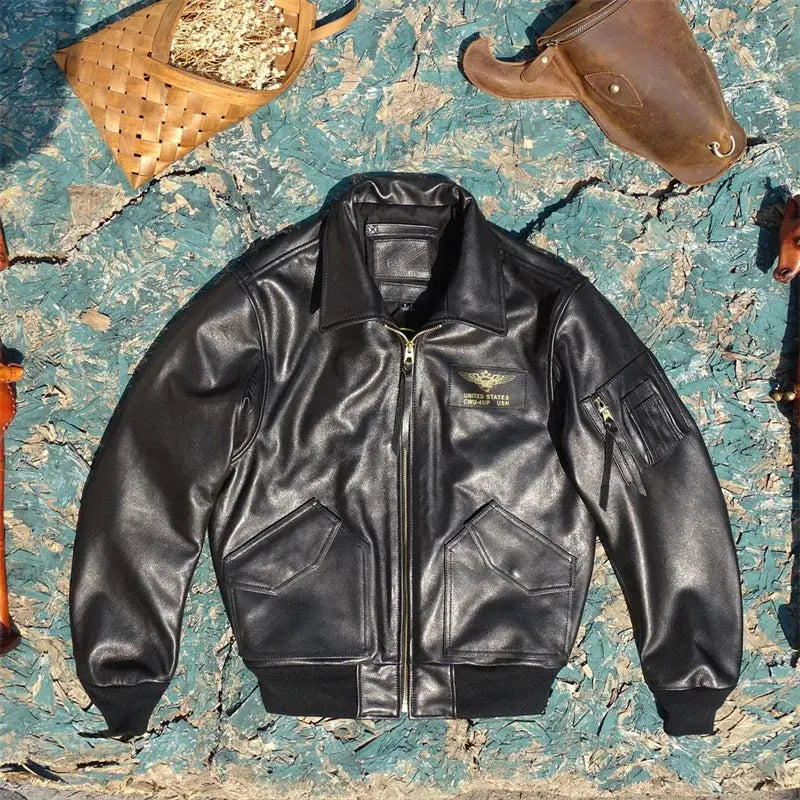 Wild Goat Skin! Imported Luxury Matte Coarse Textured Wild Goat Leather 45P Loose European Version Flight Suit Tailor Brando