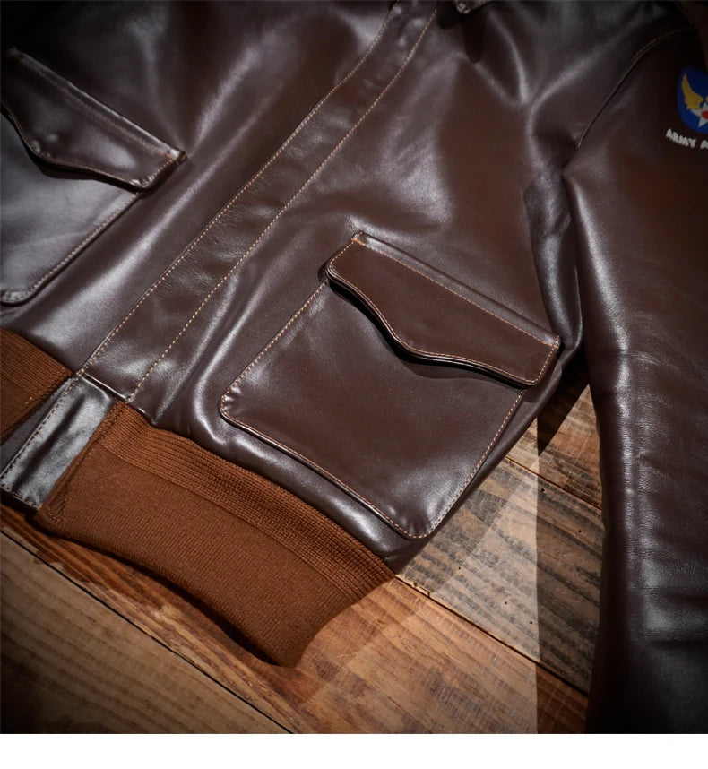 Reproduction of RealMcCoy's S27622 Contract No. A2 Flight Suit Jacket Tea Core Horse Leather Coat American Retro