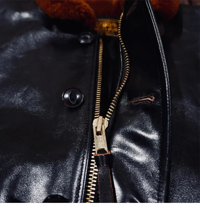 Tailor Brando Replica M*cOy Deck Jacket N1 Full-Grain Tea-Core Horsehide Men's Genuine Fur Collar Leather Jacket Tailor Brando