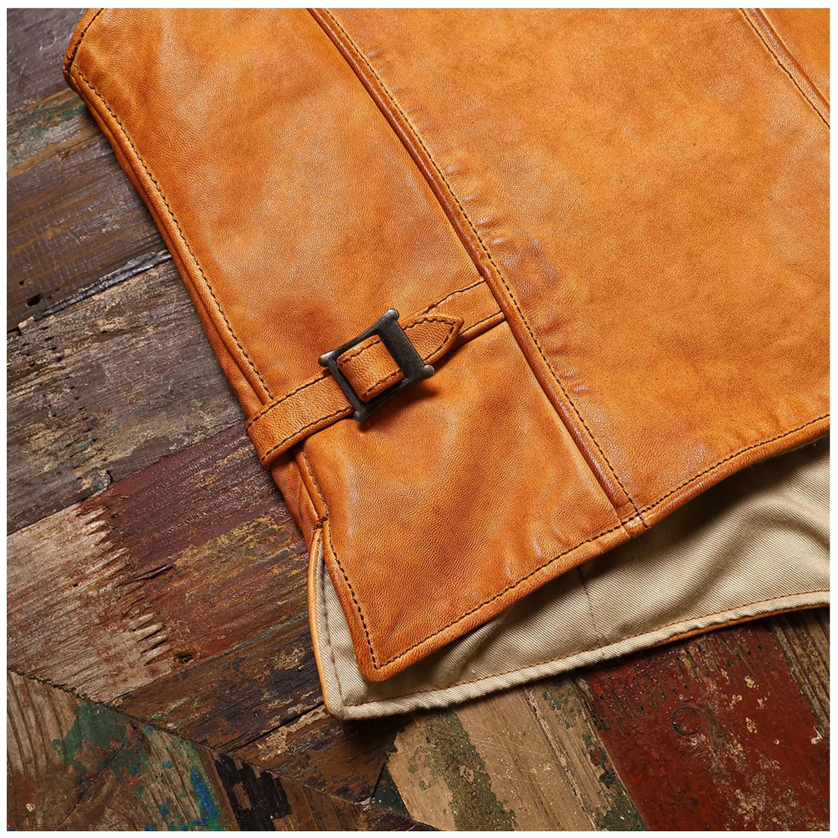 Tailor Brando Handmade Aged Water-Dyed Full Grain Cowhide American Vintage Western Style Men's Short Genuine Leather Vest Tailor Brando
