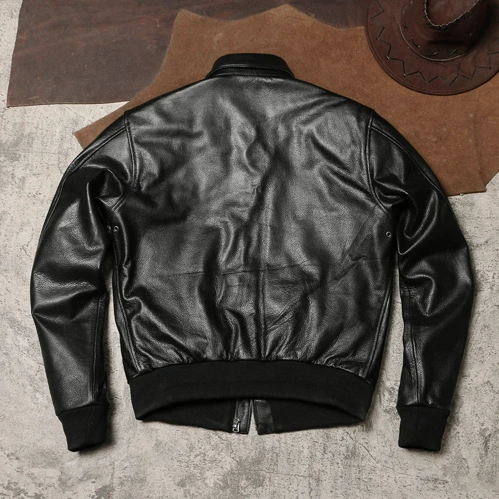 Retro A2 Flying Suit Leather Top Layer Soft and Thin Cowhide Workwear Coat Genuine Leather Flip Collar Air Force Officer Jacket