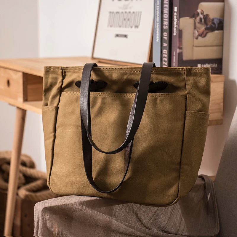 Tailor Brando American Retro 70260 Waterproof Waxed Canvas & Waxed Cowhide Tote Bag Size 45*33*12cm Casual Shoulder Handbag