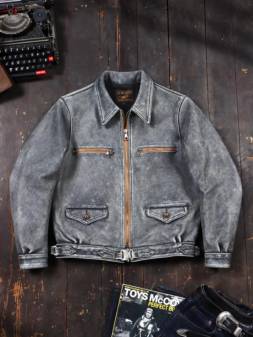 Tailor Brando 1.7mm Uncoated Brushed Aged Cowhide Hartman Men's Classic Short Genuine Leather Jacket