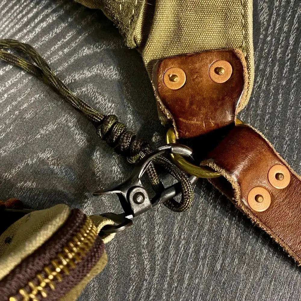 Tailor Brando NB01 Oil Waxed Canvas & Vegetable Tanned Leather Biker Style Crossbody Waist Bag Classic Vintage Chest Bag Tailor Brando