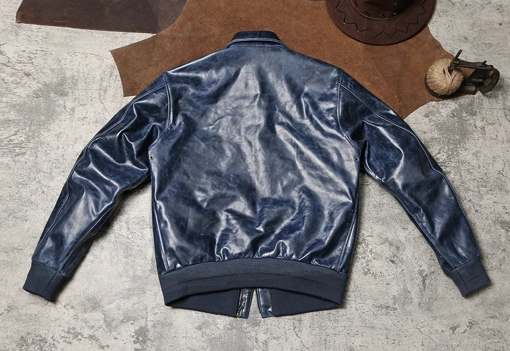 The Great Escape A2 Leather Jacket Soft Batik Cowhide Leather Jacket Vintage Lapel Men's and Women's Leather Flight Suit Jacket