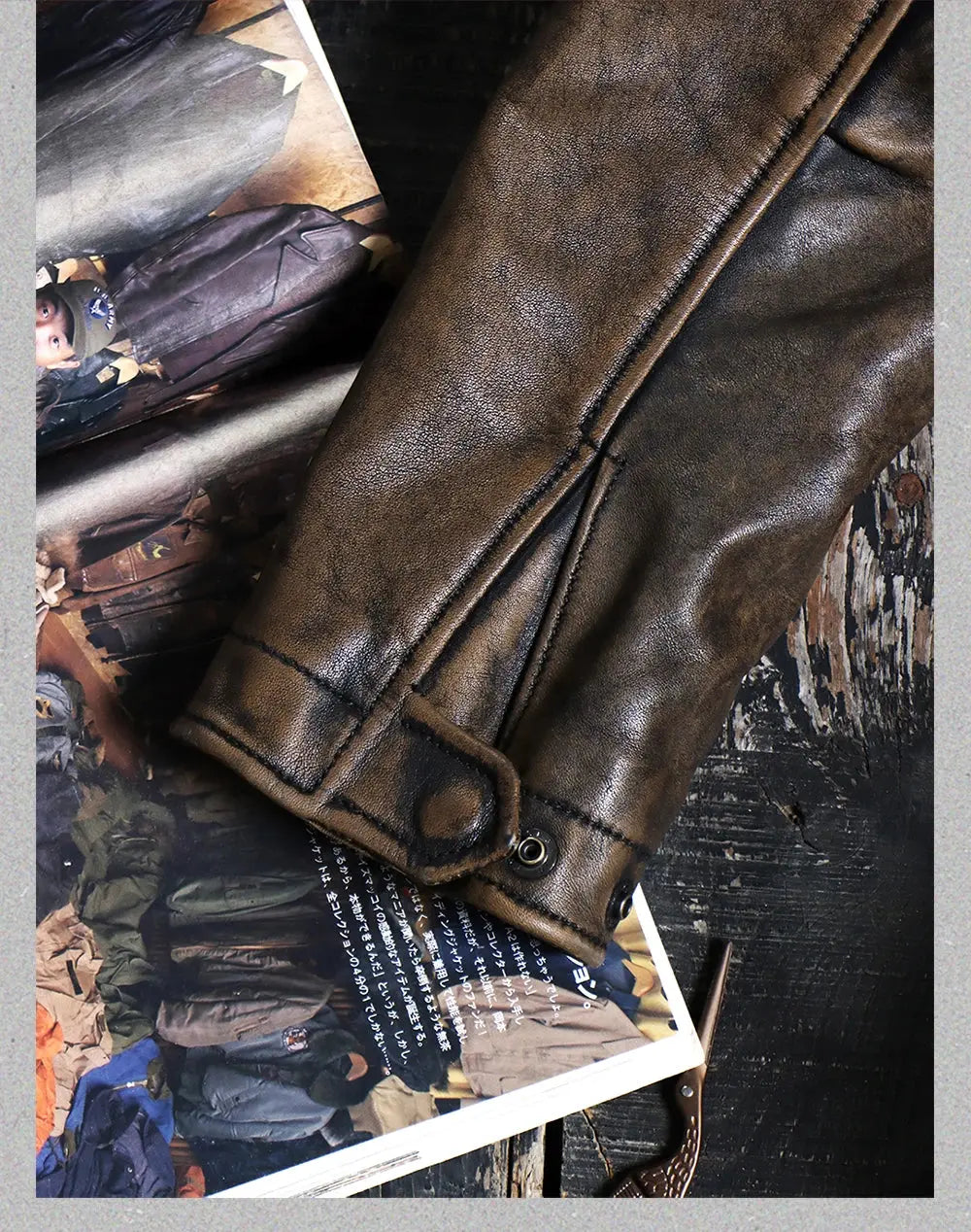 Tailor Brando 1.5mm American Vintage Heavy Wash Vegetable Tanned Tea Core Cowhide Leather M65 Safari Jacket Men's Leather Jacket Tailor Brando