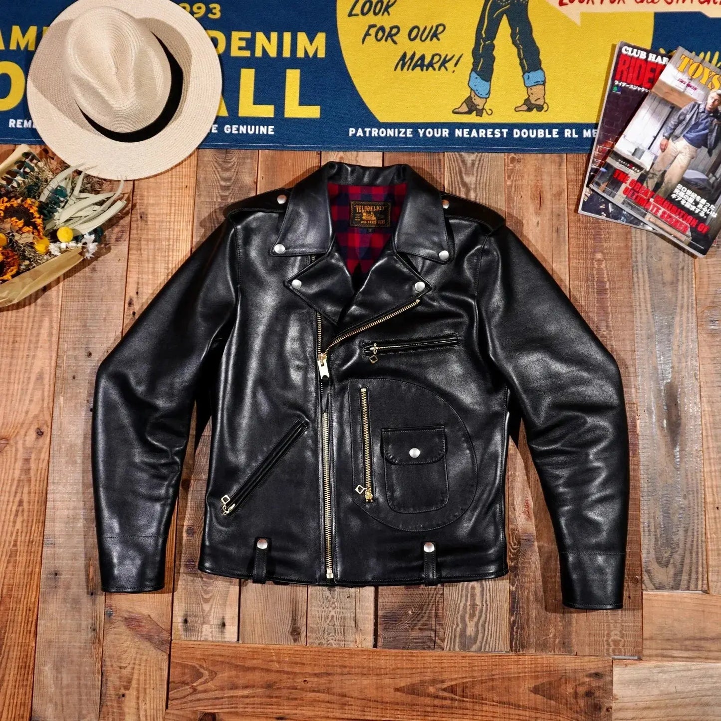 Japanese Tea Core Horse Leather J24 Cable-stayed Leather Jacket J22 Men's Leather Jacket Slim American Retro Clicker Motorcycle Tailor Brando