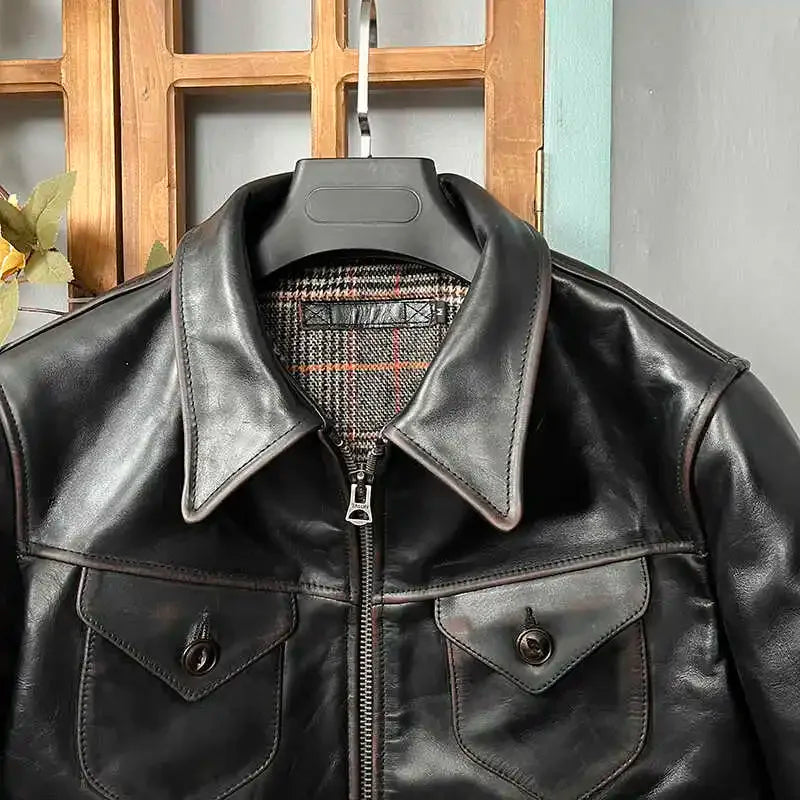 Tailor Brando Heavy Teacore Horsehide Classic Short Slim Fit Mendoza Genuine Leather Jacket