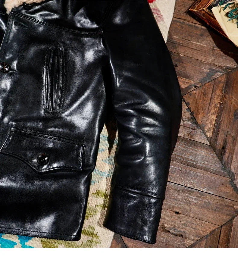 Tailor Brando Replica The R*al McCoy'* Farmer Italian Batik Horsehide Men's American Retro Real Wool Collar Genuine Leather Jack