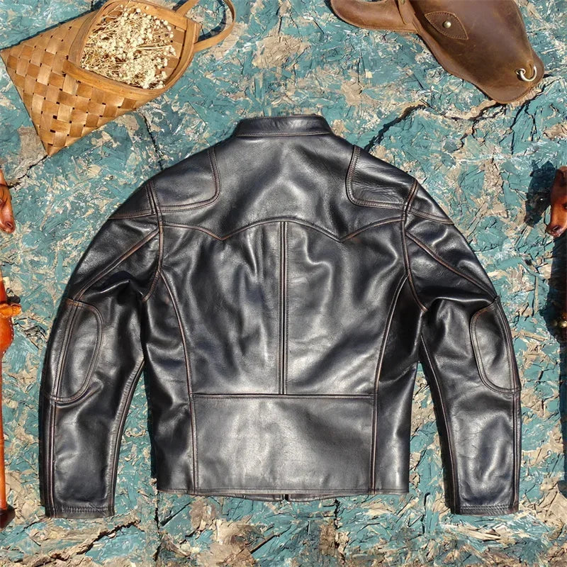 American Classic Imported First Layer Rubbing Color To Make Old Horseskin Leather Men's Venom Stand Collar
