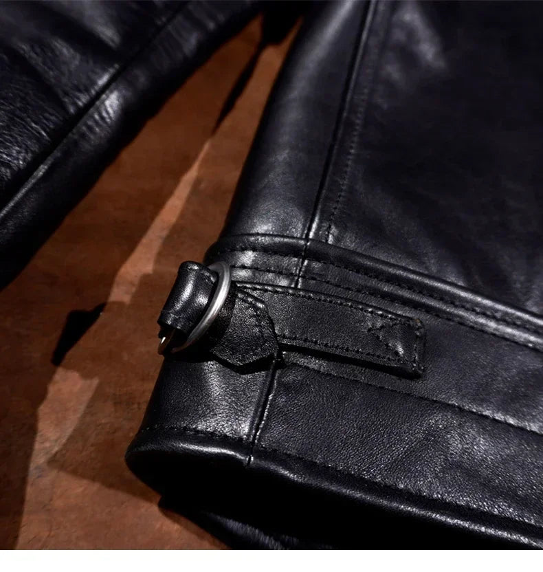 Classic Muhrando Wooden Box Leather Coat Italian Unpainted Wax Dyed Cowhide Motorcycle Leather Jacket Slim Fit Short Men's