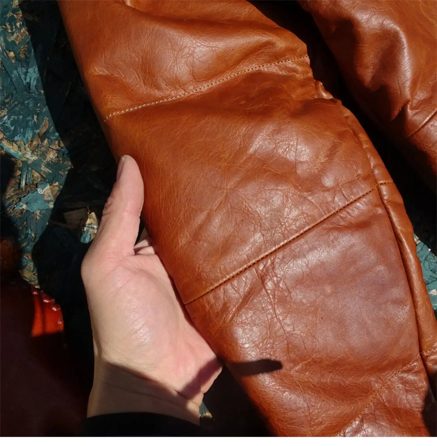 Kimura Style Big Bread Down Jacket!beeswax Color Oil Wax Small Young Horse Skin Leather Leather Jacket Male White Duck Down
