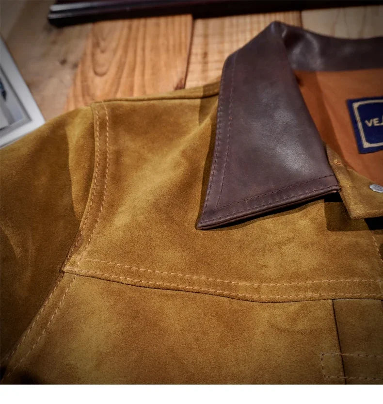 Look At The Texture! RRL American Vintage Italian Oil Wax Suede Cowhide 506 Biker Denim Jacket Leather Jacket