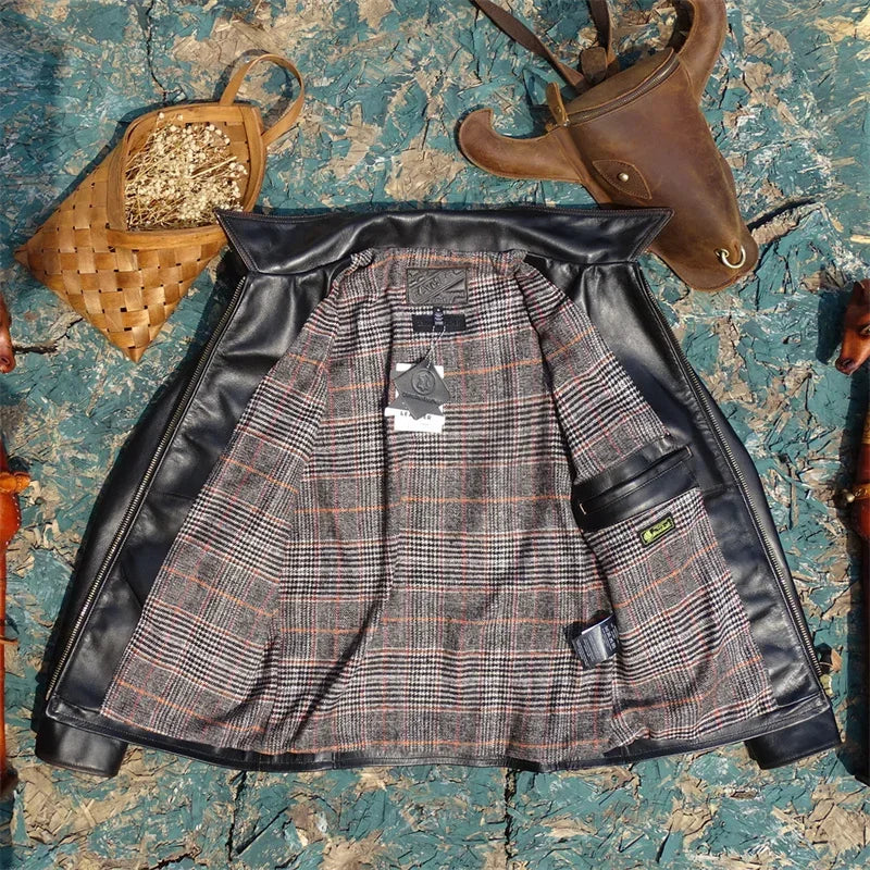 Tailor Brando Thick and Soft Glutinous Tea Core Brushed Distressed Horseskin Newsboy Style American Retro Genuine Leather Jacket