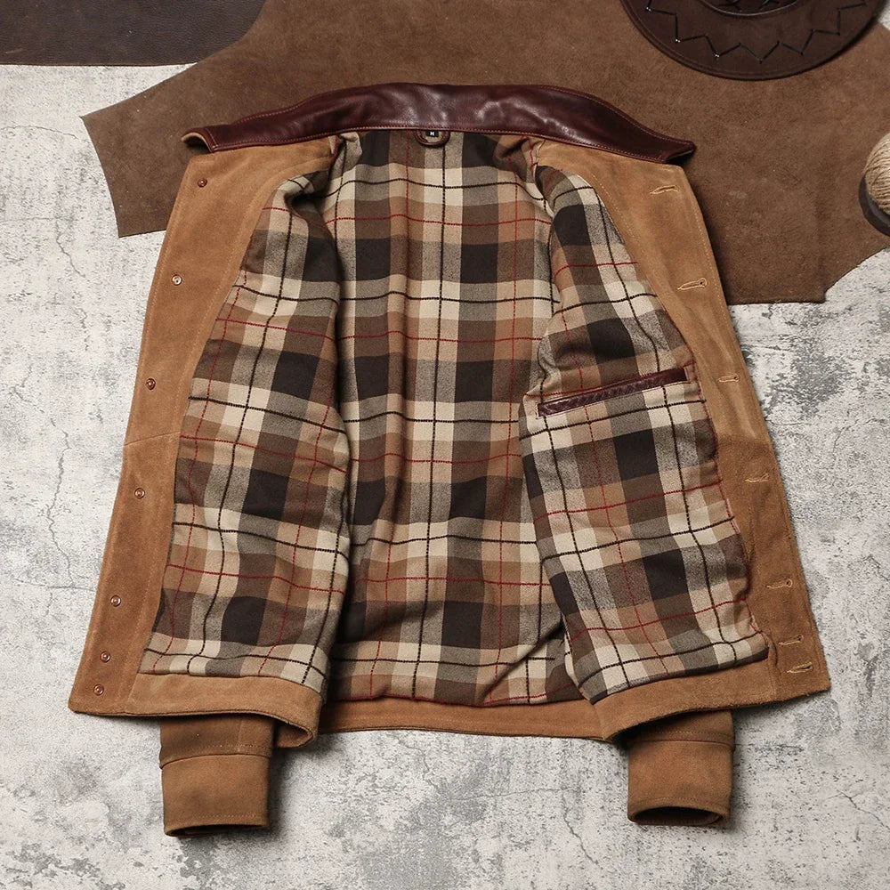American Retro Old Leather Jacket Heavy Frosted Cowhide Lapel Tooling Leather May Kaji Leather Coat