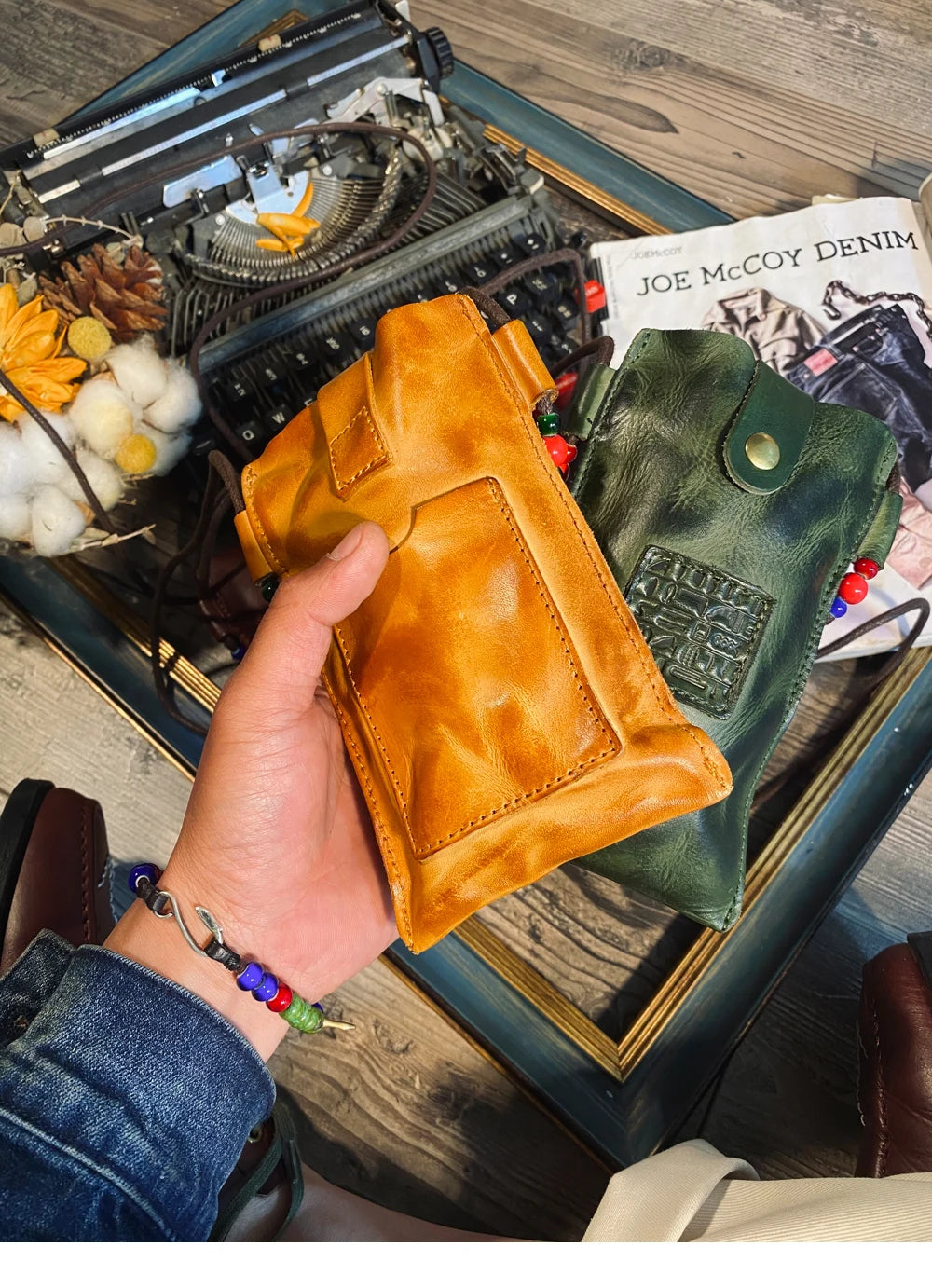 Tailor Brando Y-1 High Quality Vegetable Tanned Handmade Old Calfskin Phone Key Case Small Shoulder Bag