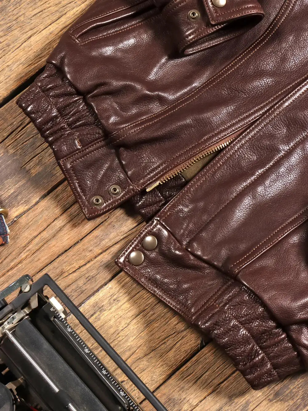 Tailor Brando American Loose Retro 1.3mm Uncoated Water-dyed Head Layer Vegetable Tanned Cowhide Men's Genuine Leather Jacket