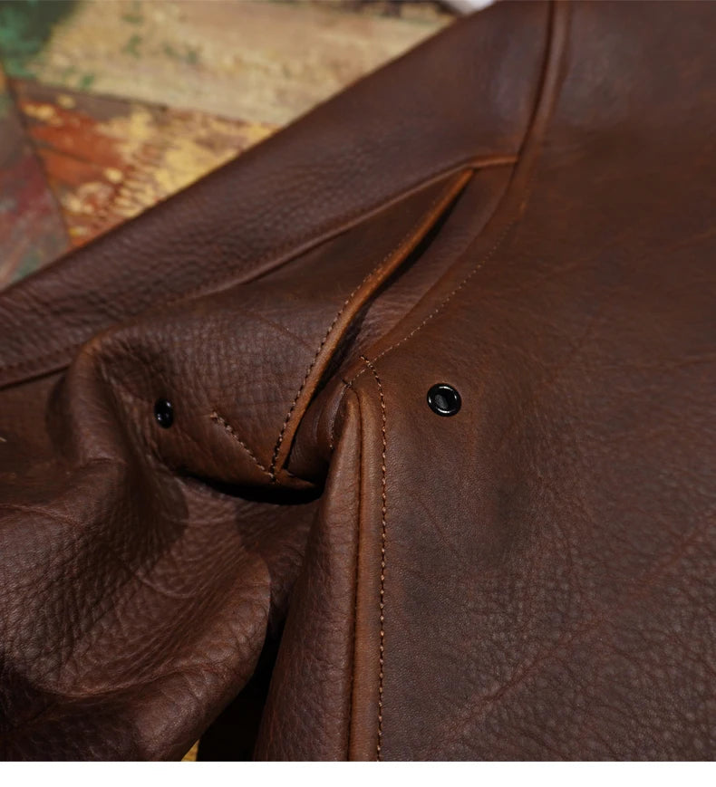 Tailor Brando Heavy 2.0mm Full Grain Mulholland Road Heavy Batik Cowhide Men's Genuine Leather Motorcycle Jacket