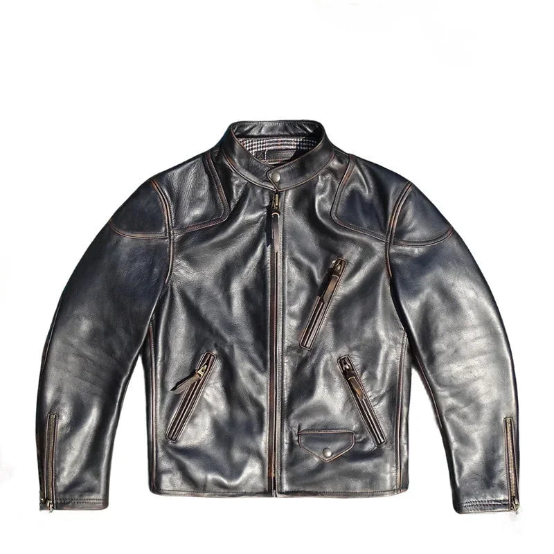 American Classic Imported First Layer Rubbing Color To Make Old Horseskin Leather Men's Venom Stand Collar
