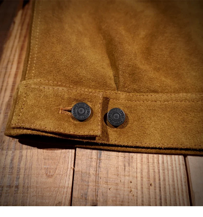 Look At The Texture! RRL American Vintage Italian Oil Wax Suede Cowhide 506 Biker Denim Jacket Leather Jacket