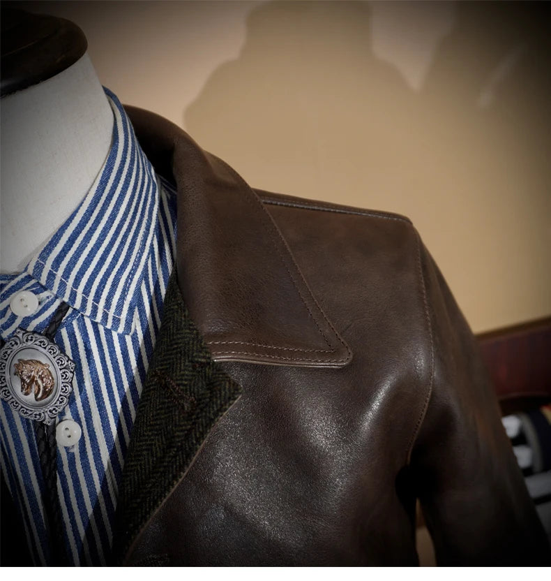 Full Grain Batik Cowhide Leather Jacket A1 Classic Jacket Flight Suit American Retro Click Style Men